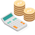 Stacks of coins and calculator [icon]